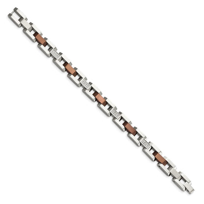 Stainless Steel Chisel Brushed And Polished Brown Ip-Plated With 1/4 Carat Diamond 8.5 Inch Bracelet