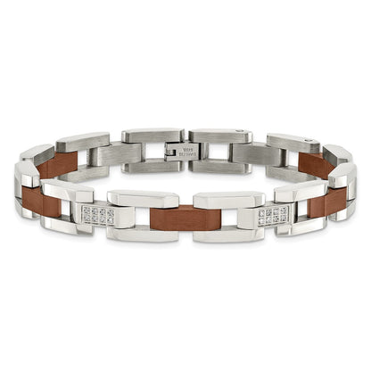 Stainless Steel Chisel Brushed And Polished Brown Ip-Plated With 1/4 Carat Diamond 8.5 Inch Bracelet