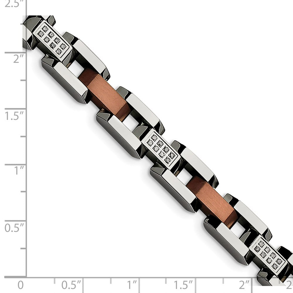 Stainless Steel Chisel Brushed And Polished Brown Ip-Plated With 1/4 Carat Diamond 8.5 Inch Bracelet
