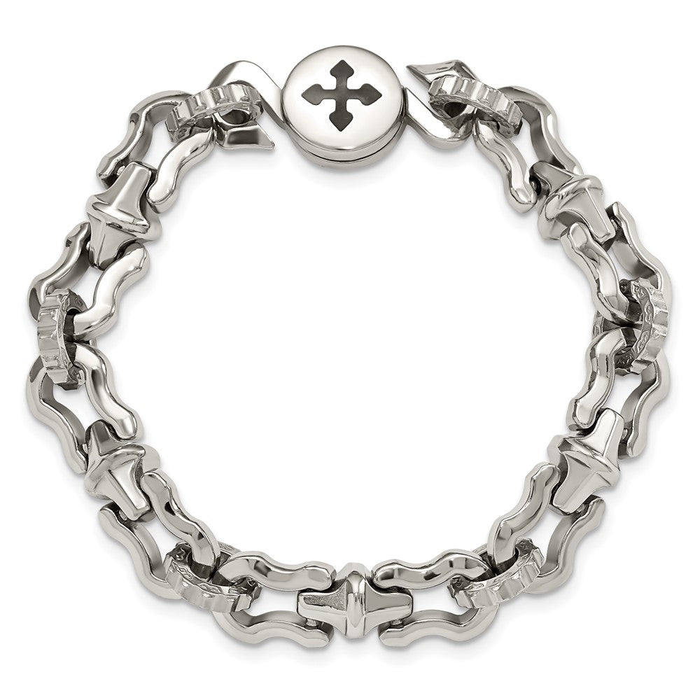 8.5 Inch Stainless Steel Polished With Black Rubber Cross 8.5In Bracelet