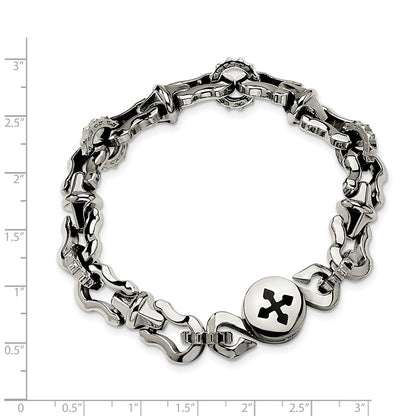 8.5 Inch Stainless Steel Polished With Black Rubber Cross 8.5In Bracelet