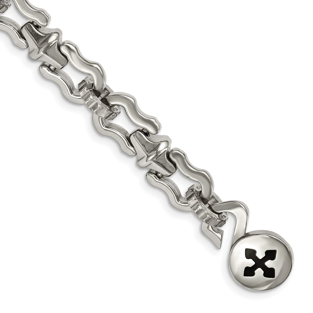 8.5 Inch Stainless Steel Polished With Black Rubber Cross 8.5In Bracelet