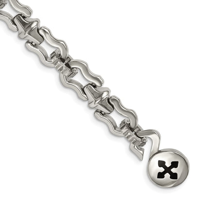 8.5 Inch Stainless Steel Polished With Black Rubber Cross 8.5In Bracelet
