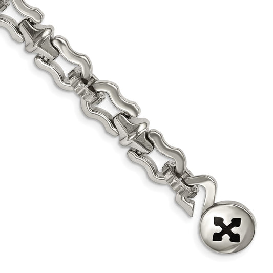 8.5 Inch Stainless Steel Polished With Black Rubber Cross 8.5In Bracelet