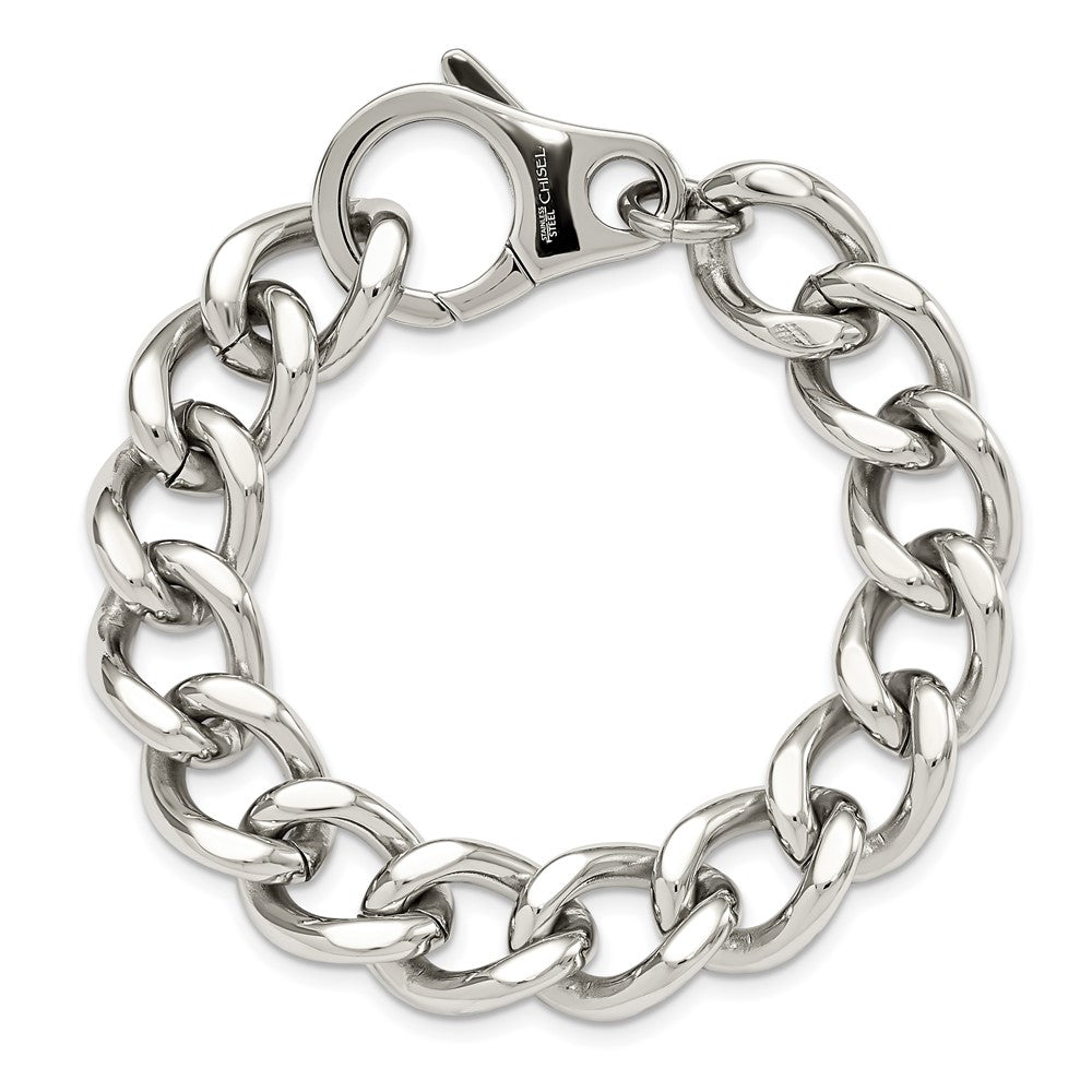 Stainless Steel Chisel Polished 8.5 Inch Large Curb Link Bracelet