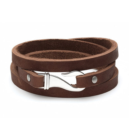 Stainless Steel Chisel Polished Brown Leather 24 Inch Wrap Bracelet