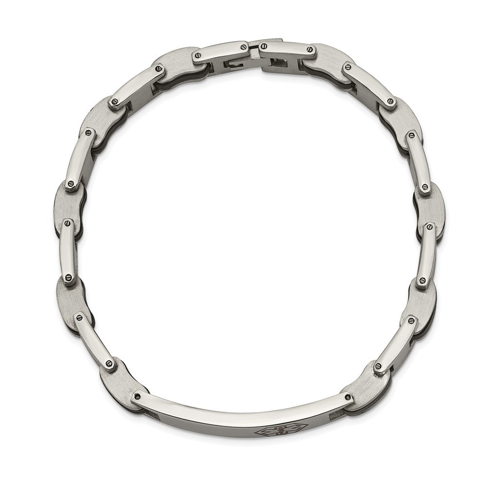 Stainless Steel Chisel Polished With Red Enamel And Black Rubber Medical Id 8 Inch Link Bracelet