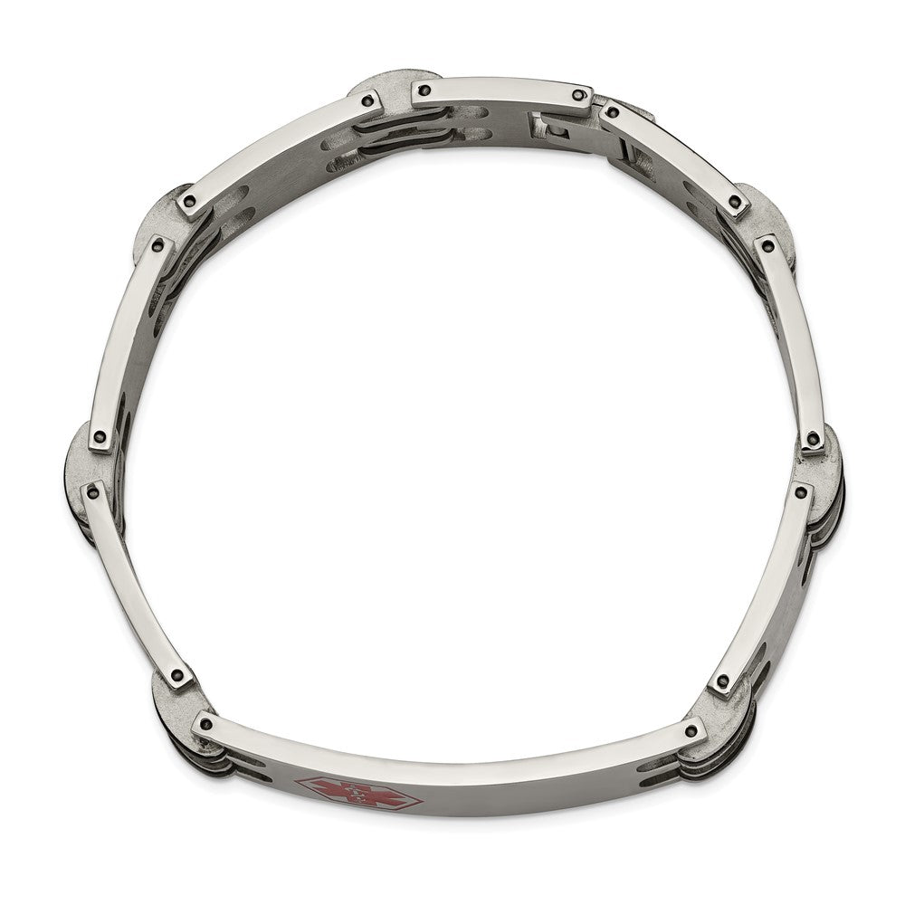 Stainless Steel Chisel Polished With Red Enamel And Black Rubber Medical Id 8.25 Inch Bracelet
