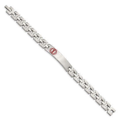 Stainless Steel Chisel Brushed And Polished With Red Enamel Medical Id 8 Inch Link Bracelet