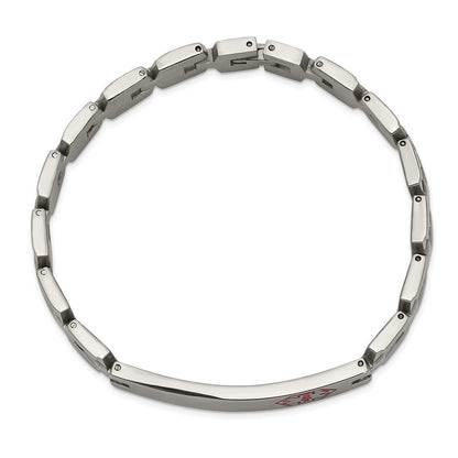 Stainless Steel Chisel Brushed And Polished With Red Enamel Medical Id 8 Inch Link Bracelet