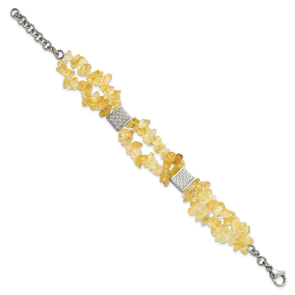Stainless Steel Citrine Chip Station W/ 1In Ext. Bracelet