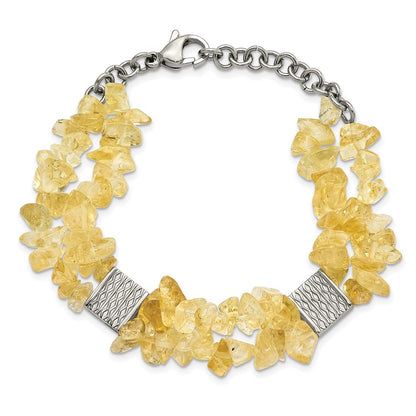 Stainless Steel Citrine Chip Station W/ 1In Ext. Bracelet