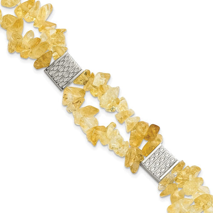Stainless Steel Citrine Chip Station W/ 1In Ext. Bracelet