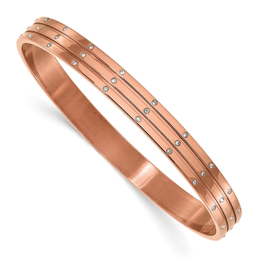 Stainless Steel Polished Brown Ip Plated W/ Czs Bangle