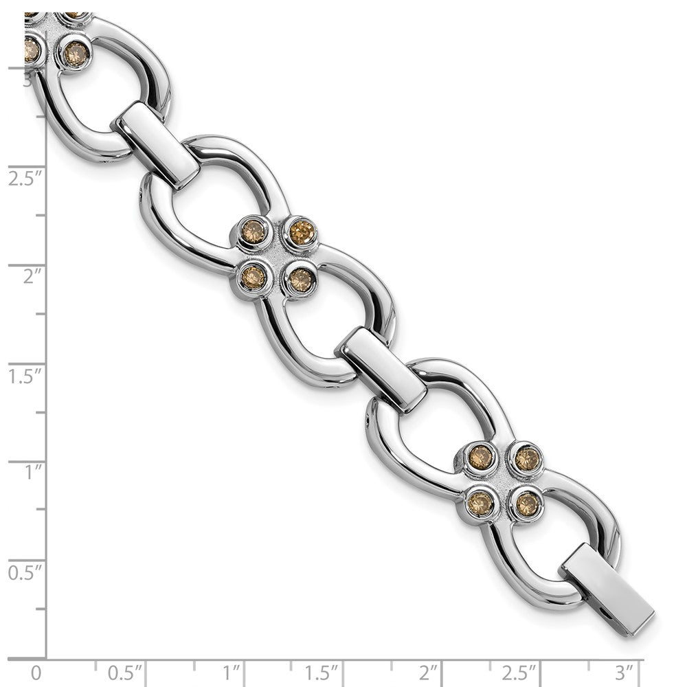 7.75 Inch Stainless Steel Polished W/ Brown Cz Fancy Link Bracelet