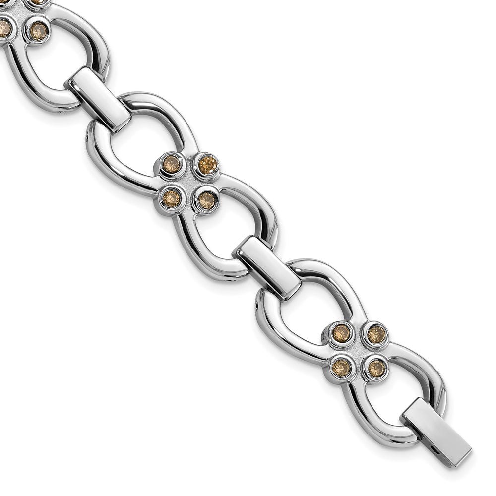 7.75 Inch Stainless Steel Polished W/ Brown Cz Fancy Link Bracelet
