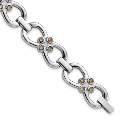 7.75 Inch Stainless Steel Polished W/ Brown Cz Fancy Link Bracelet