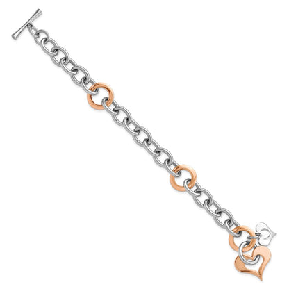 7.5 Inch Stainless Steel Rose Ip-Plated Heart Link Bracelet