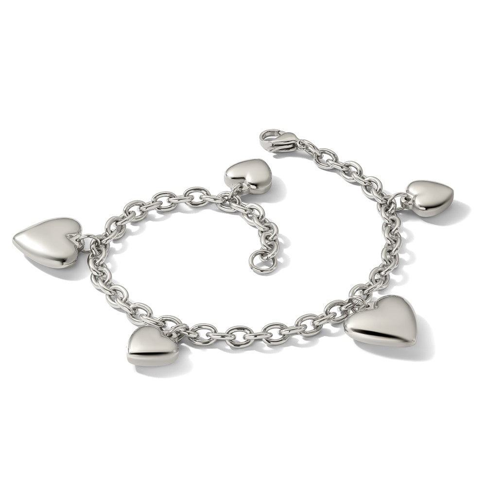 Stainless Steel Chisel Polished Hearts 8 Inch Bracelet