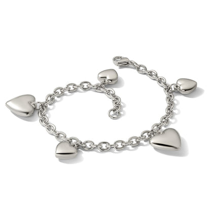 Stainless Steel Chisel Polished Hearts 8 Inch Bracelet