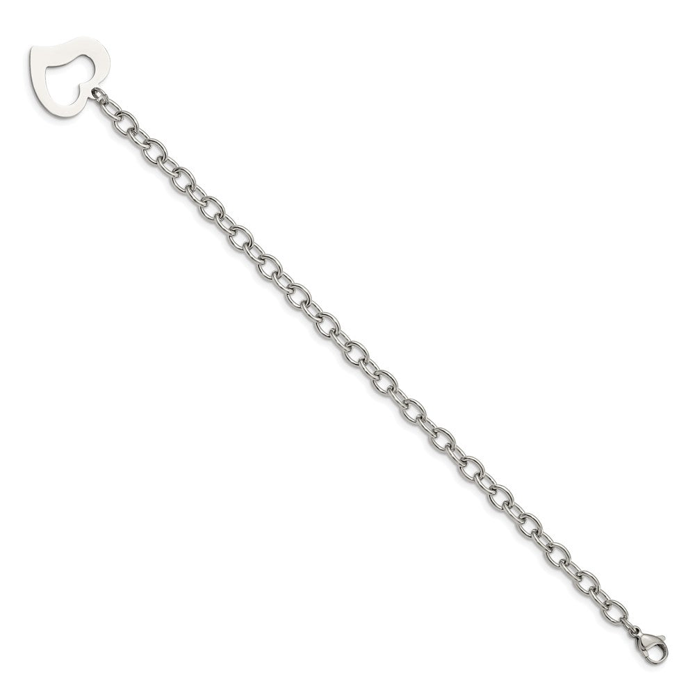 Stainless Steel Chisel Polished Open Link With Heart 8.5 Inch Bracelet