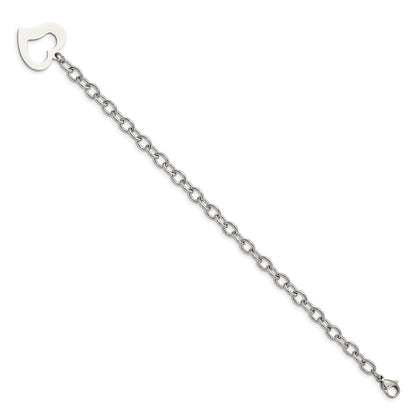 Stainless Steel Chisel Polished Open Link With Heart 8.5 Inch Bracelet