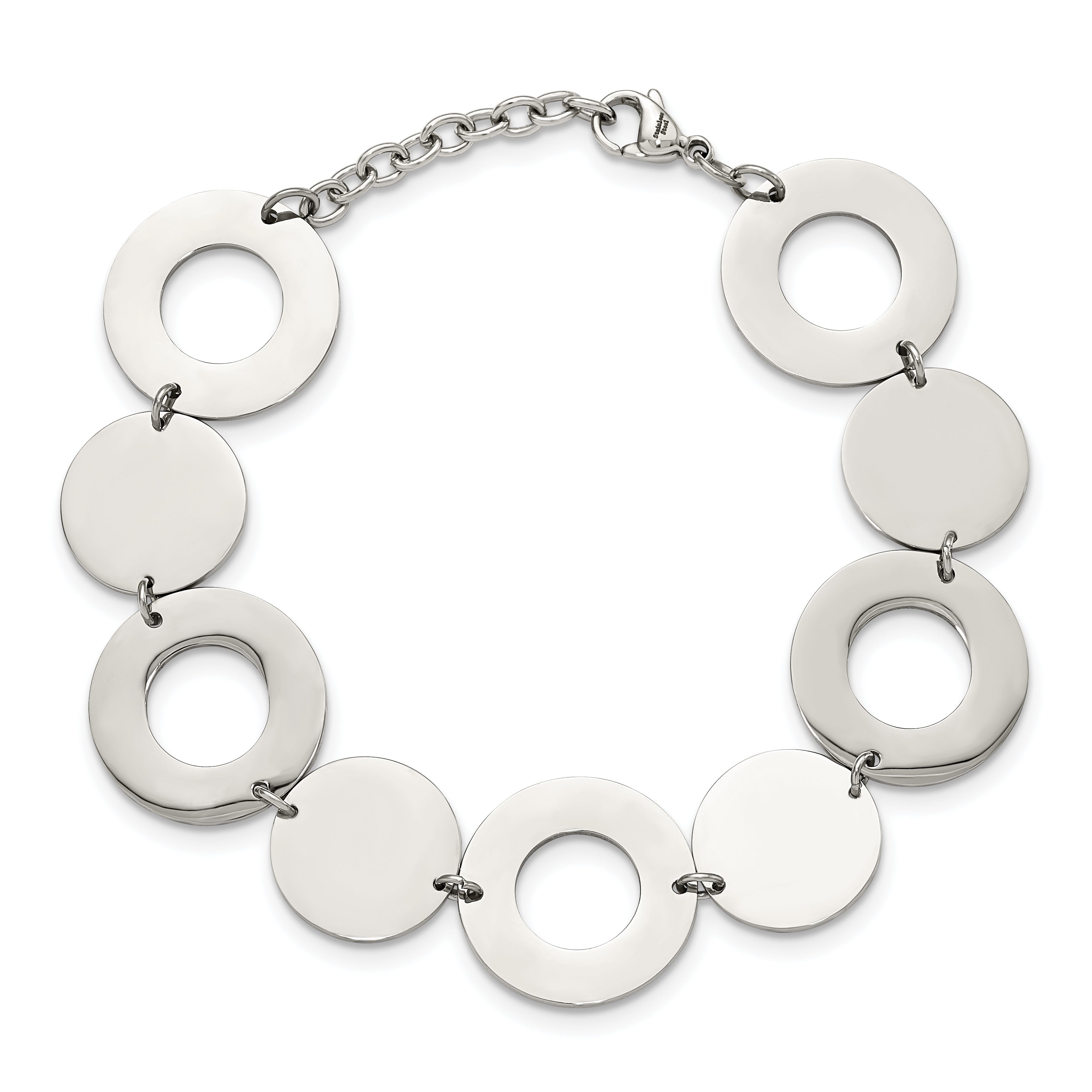 Stainless Steel Chisel Polished 7.5 Inch Circle Link Bracelet