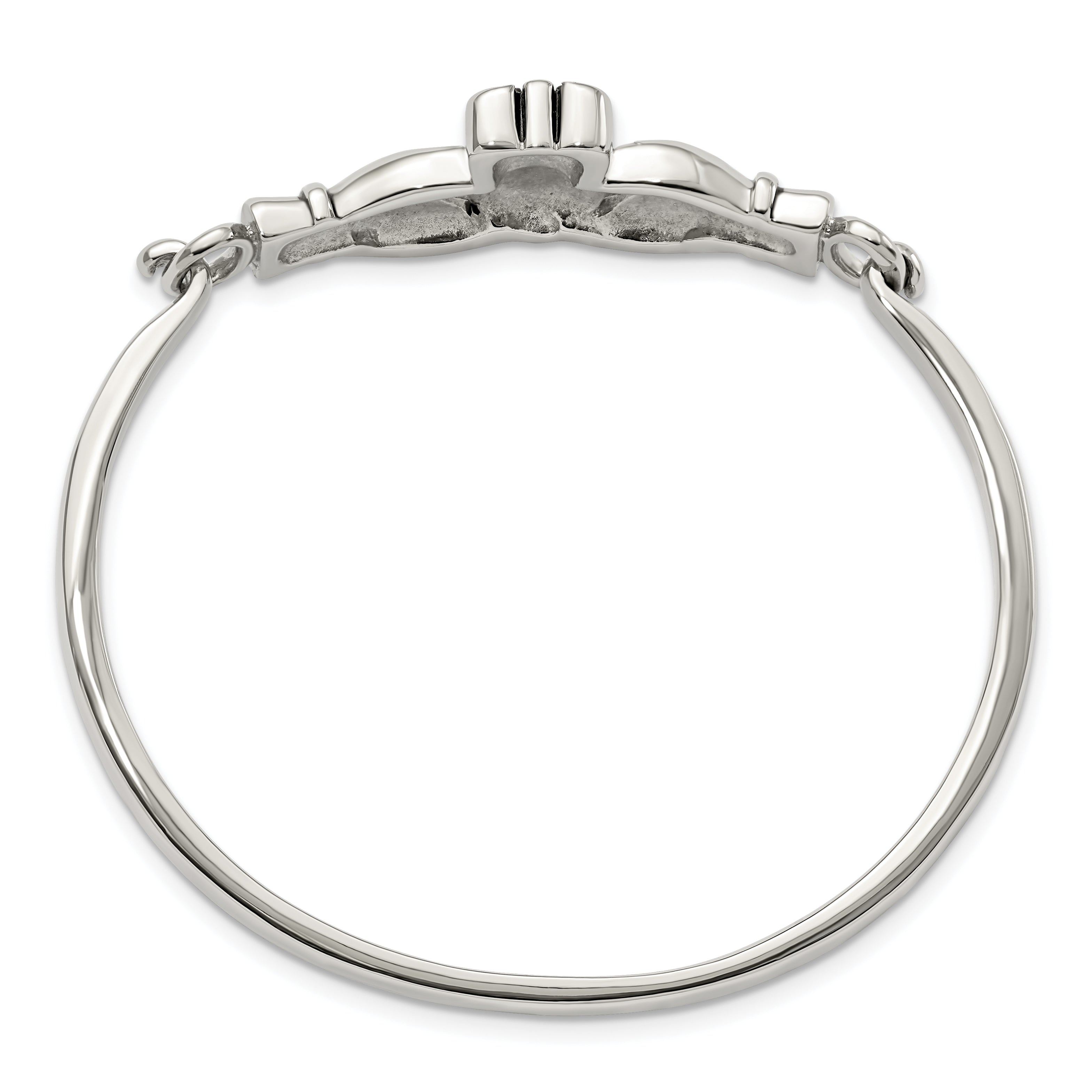 Stainless Steel Chisel Antiqued And Polished Claddagh Bangle