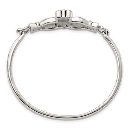 Stainless Steel Chisel Antiqued And Polished Claddagh Bangle