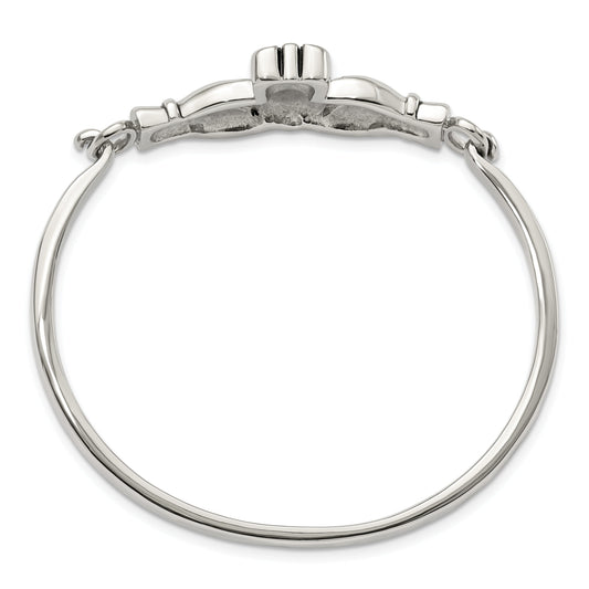 Stainless Steel Chisel Antiqued And Polished Claddagh Bangle