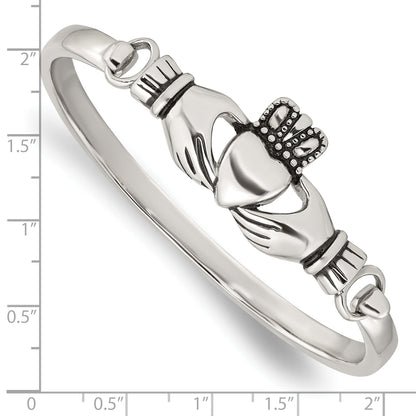 Stainless Steel Chisel Antiqued And Polished Claddagh Bangle