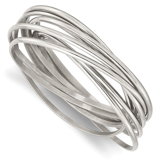 Stainless Steel Chisel Polished 9 Piece Set Of Intertwined Bangles
