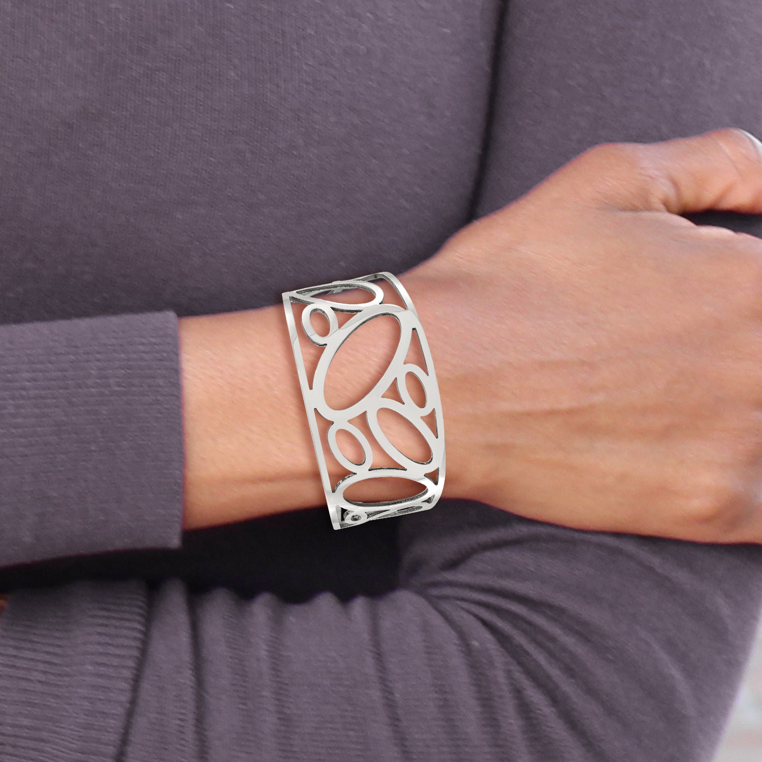 Stainless Steel Chisel Polished Ovals Cuff Bangle