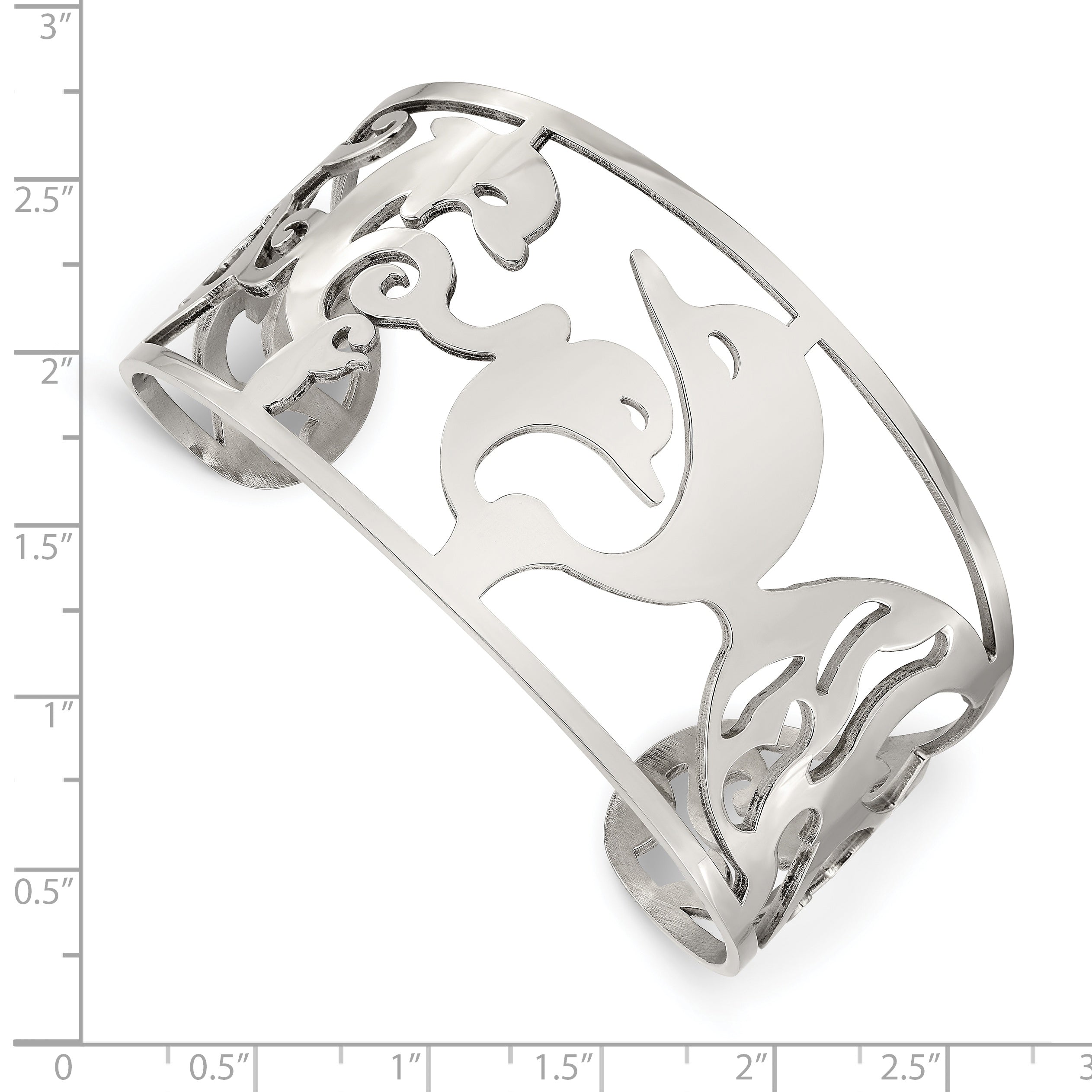 Stainless Steel Chisel Polished Dolphins Cuff Bangle