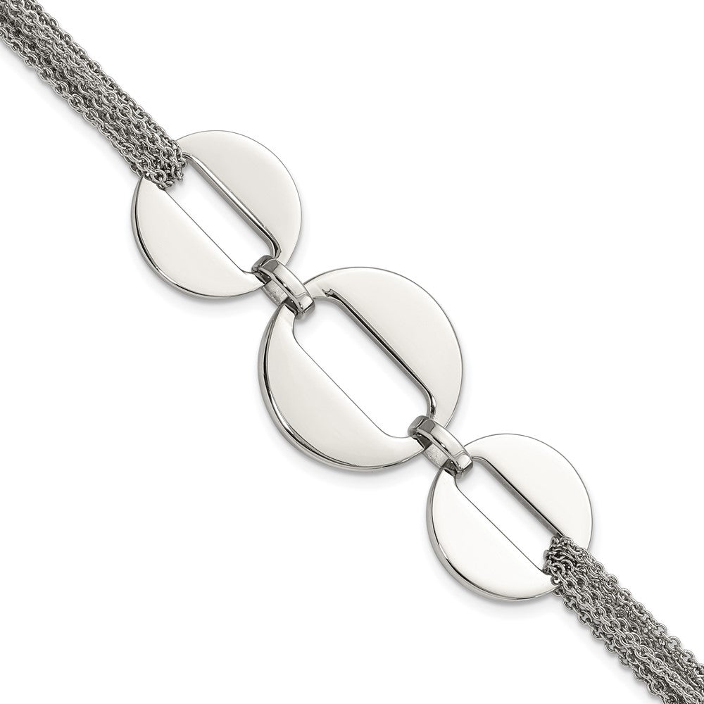 7.5 Inch Stainless Steel Polished Circles 7.5In Multistrand Bracelet