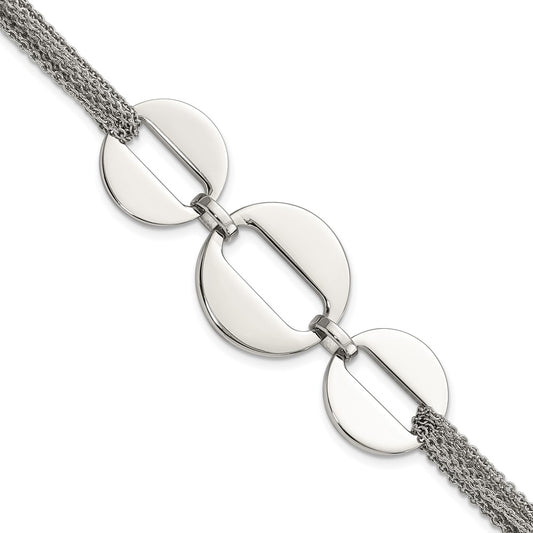 7.5 Inch Stainless Steel Polished Circles 7.5In Multistrand Bracelet