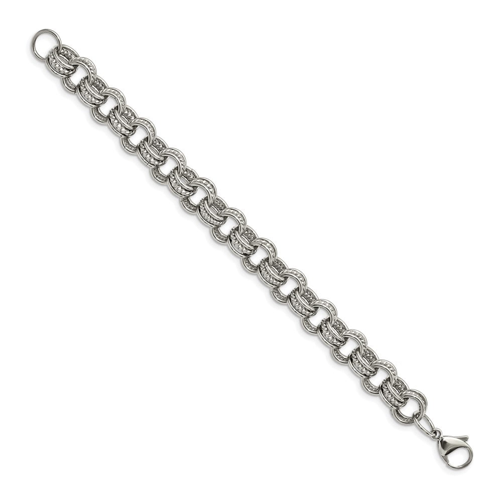 Stainless Steel Chisel Polished And Textured 7.75 Inch Multi Link Bracelet