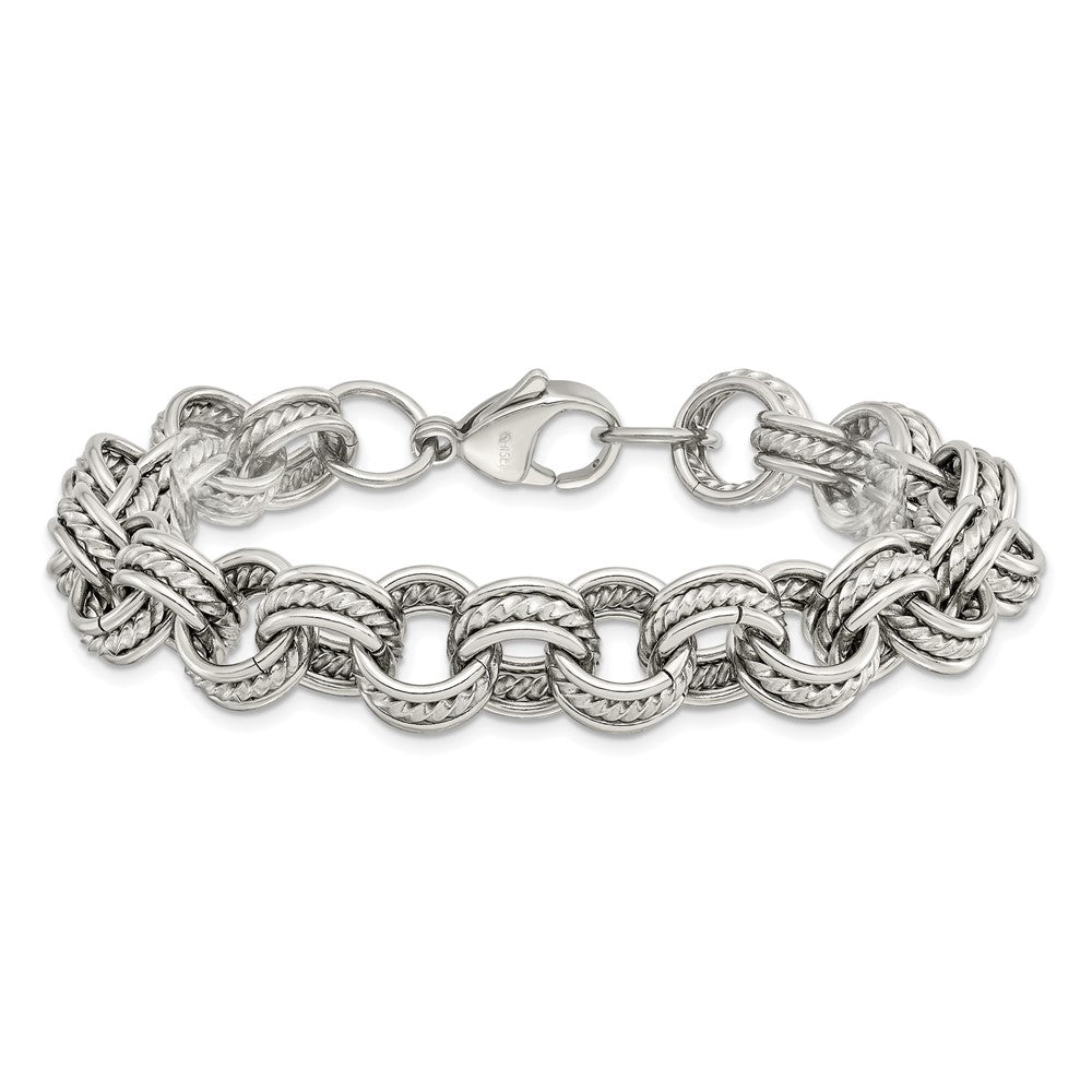 Stainless Steel Chisel Polished And Textured 7.75 Inch Multi Link Bracelet