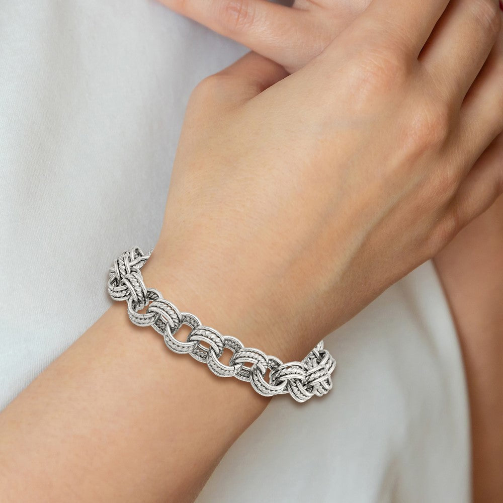 Stainless Steel Chisel Polished And Textured 7.75 Inch Multi Link Bracelet