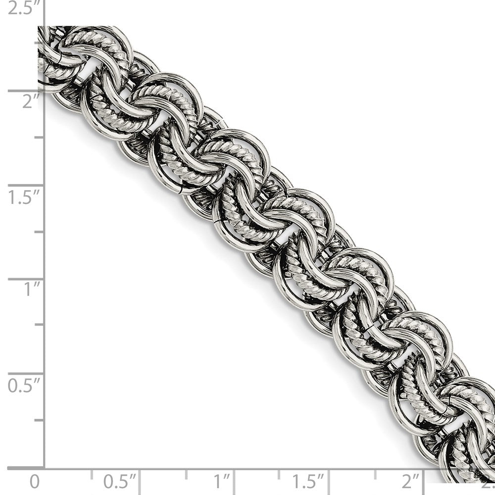 Stainless Steel Chisel Polished And Textured 7.75 Inch Multi Link Bracelet