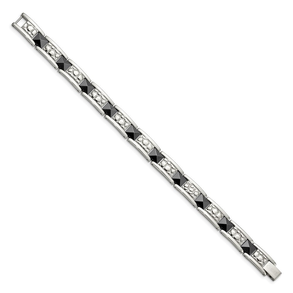 Stainless Steel Chisel Polished And Textured Black Ip-Plated 8.5 Inch Link Bracelet