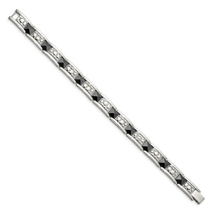 Stainless Steel Chisel Polished And Textured Black Ip-Plated 8.5 Inch Link Bracelet