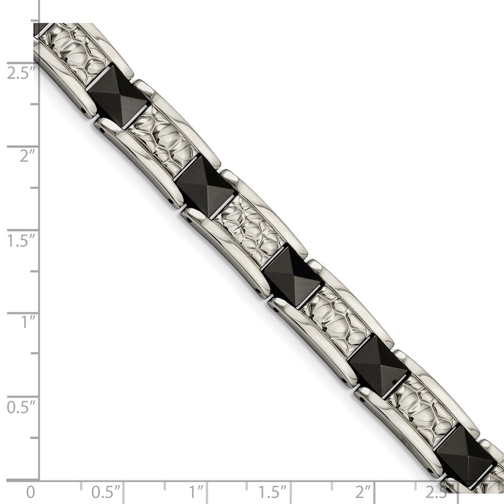 Stainless Steel Chisel Polished And Textured Black Ip-Plated 8.5 Inch Link Bracelet