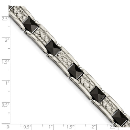 Stainless Steel Chisel Polished And Textured Black Ip-Plated 8.5 Inch Link Bracelet