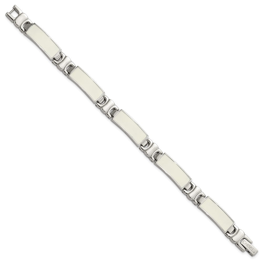 7.5 Inch Stainless Steel Polished White Enamel Link Bracelet