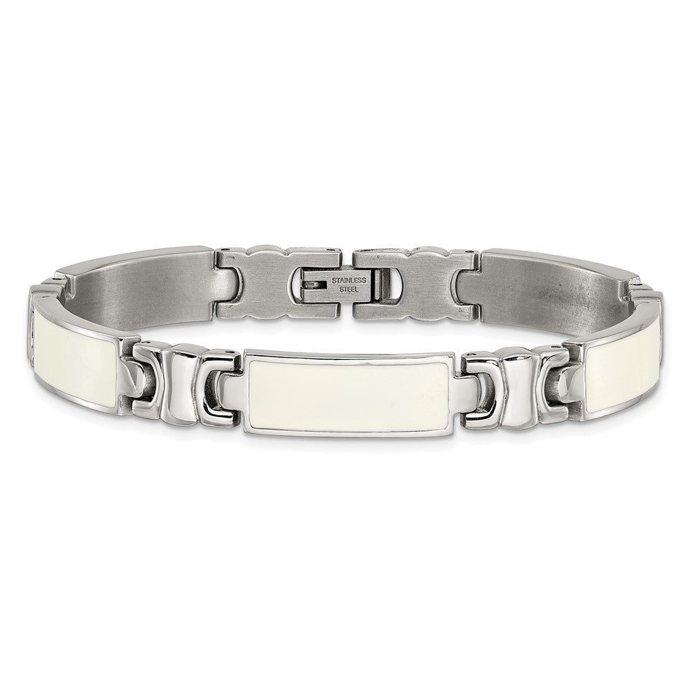 7.5 Inch Stainless Steel Polished White Enamel Link Bracelet