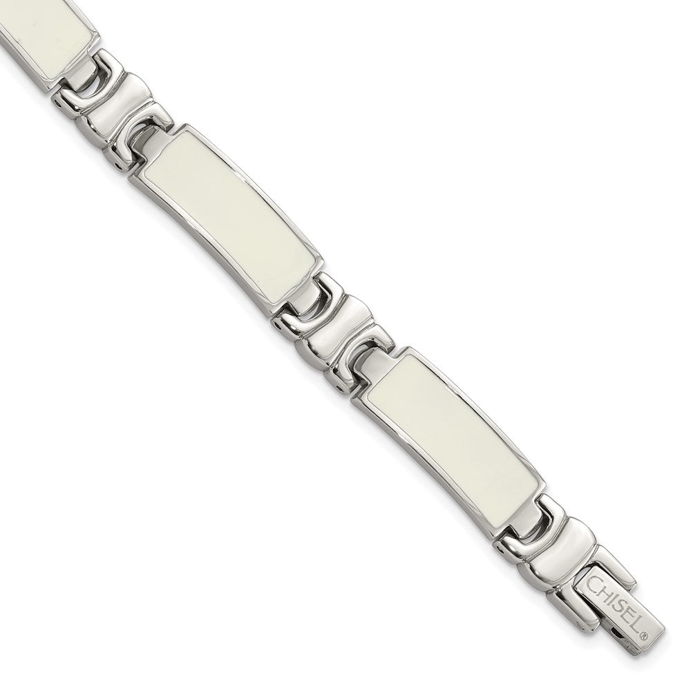 7.5 Inch Stainless Steel Polished White Enamel Link Bracelet
