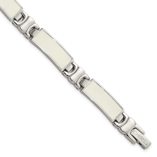 7.5 Inch Stainless Steel Polished White Enamel Link Bracelet