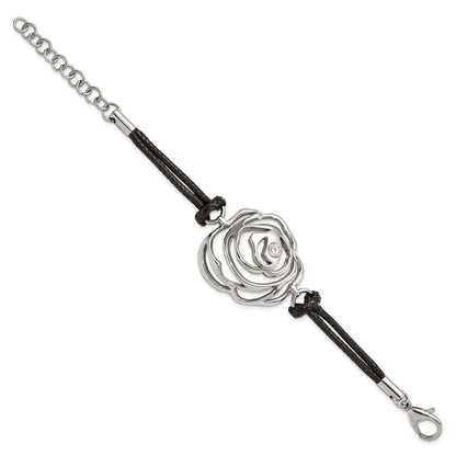 7.5 Inch Stainless Steel Cz Flower W/ Cord W/1.5In Ext Bracelet