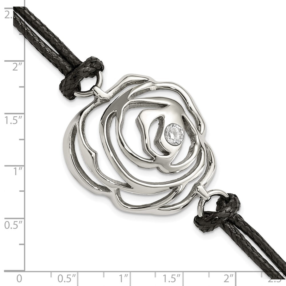 7.5 Inch Stainless Steel Cz Flower W/ Cord W/1.5In Ext Bracelet